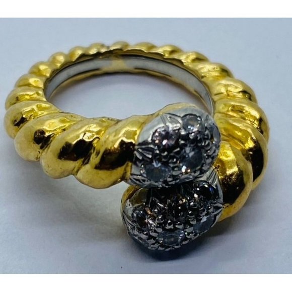 David Webb 18K Platinum Diamond Crossover Bypass Hammered Ring - Picture 10 of 12